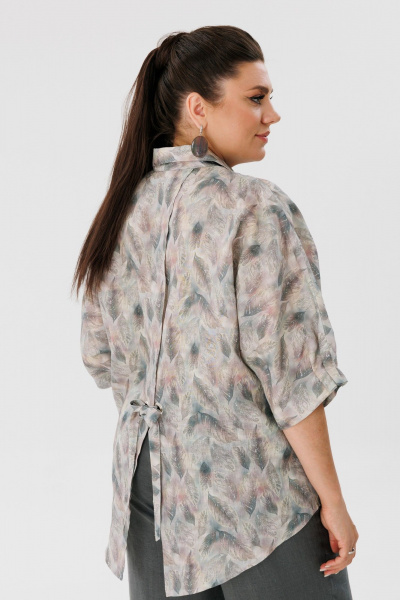 Льняной костюм блуза с рукавом летучая мышь и брюки с карманами Anelli 1465 перья+ базальтово-серый - фото 6