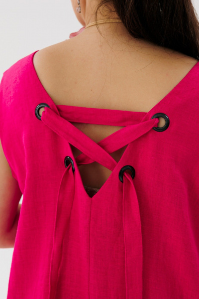 Льняной сарафан трапеция с V-вырезом и разрезами Anelli 1472 малиновый_щербет - фото 7