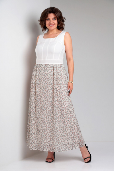 Бежевое и белое платье и жакет из льна с тонкой отделкой Liona Style 908 молочный - фото 3