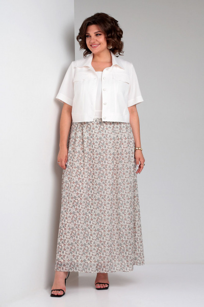 Бежевое и белое платье и жакет из льна с тонкой отделкой Liona Style 908 молочный - фото 1