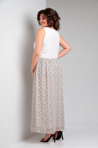 Бежевое и белое платье и жакет из льна с тонкой отделкой Liona Style 908 молочный - фото 2