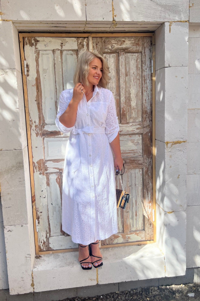 Платье из хлопка с кокетками и карманами AMUARt 1010-1 белый - фото 2