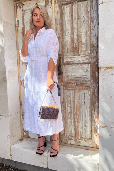 Платье из хлопка с кокетками и карманами AMUARt 1010-1 белый - фото 1