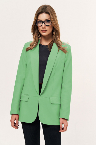 Деловой удлиненный зеленый жакет без шлицы с карманами LeNata 12366 салатовый - фото 1
