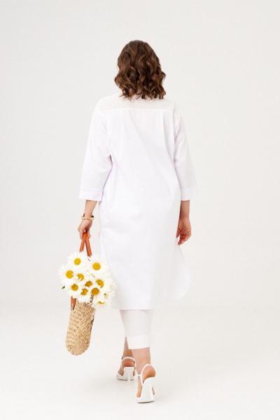 Белый летний комплект из платье-рубашки и свободных брюк Almirastyle 372 - фото 7