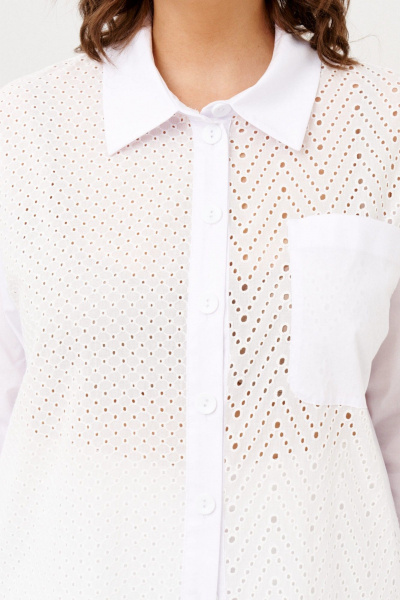 Белый летний комплект из платье-рубашки и свободных брюк Almirastyle 372 - фото 5