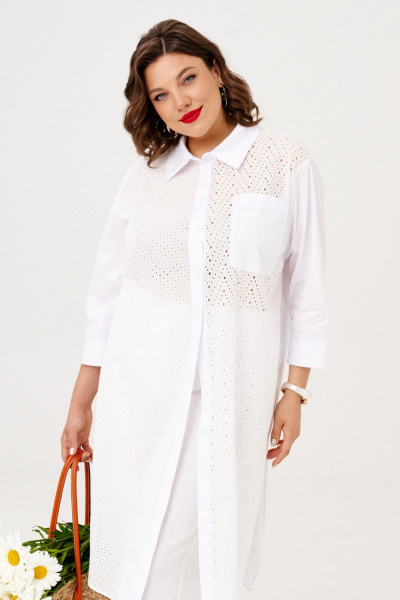 Белый летний комплект из платье-рубашки и свободных брюк Almirastyle 372 - фото 4