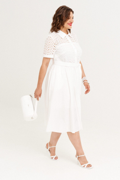 Нарядное летнее белое платье с пышной юбкой и поясом Almirastyle 373 - фото 5