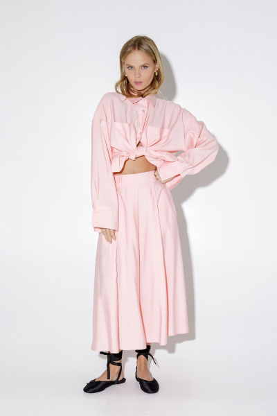 Свободная вискозная рубашка с накладными карманами PiRS 5154 персик - фото 6