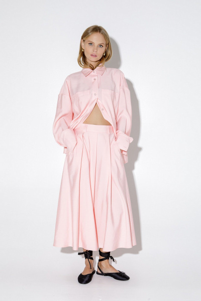 Свободная вискозная рубашка с накладными карманами PiRS 5154 персик - фото 1