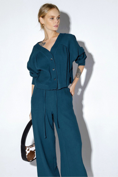 Костюм-двойка с брюками и жакетом из хлопка PiRS 5158 морская волна - фото 1