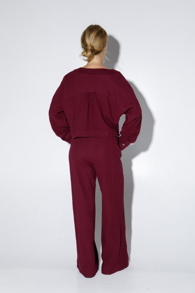 Хлопковый костюм-двойка из свободной блузы и широких брюк PiRS 5158 марсала - фото 6
