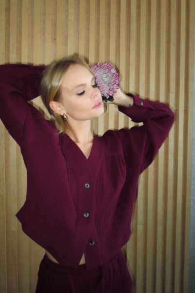 Хлопковый костюм-двойка из свободной блузы и широких брюк PiRS 5158 марсала - фото 4