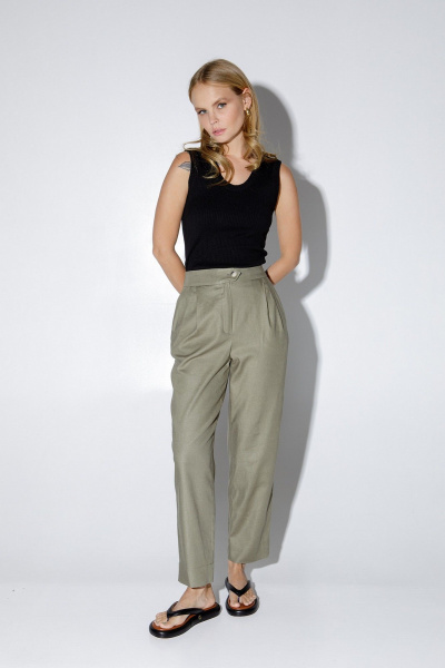 Льняной костюм-двойка с жакетом и брюками свободного кроя PiRS 5160 хаки - фото 4