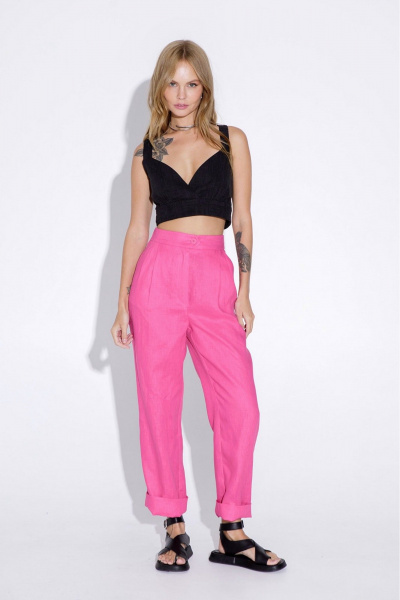 Льняной костюм из жакета и брюк со складками PiRS 5160 розовый - фото 4