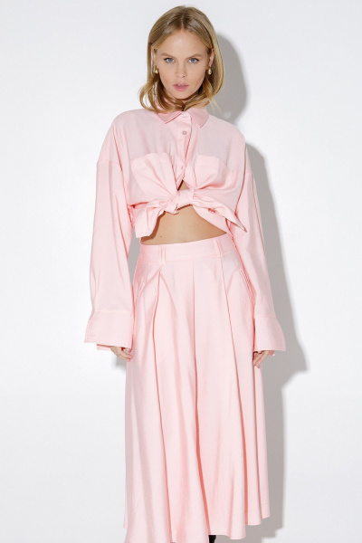 Летний комплект: рубашка и юбка А-силуэта с широкой складкой PiRS 5179 персик - фото 2