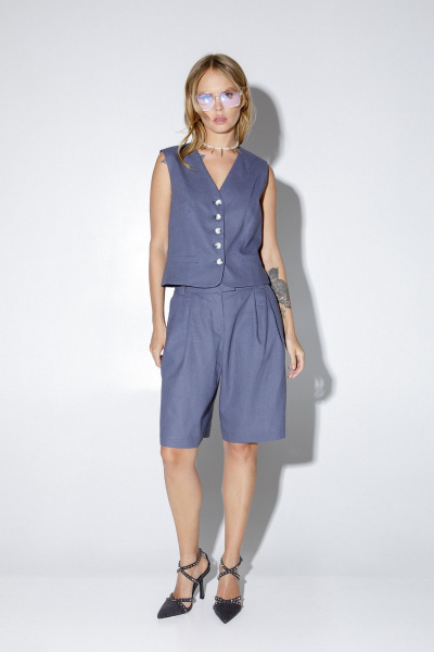 Льняой костюм-двойка с жилетом и шортами PiRS 5187 графит - фото 1