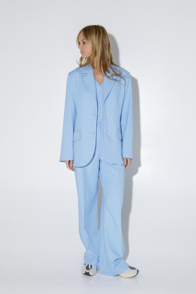 Круглогодичный костюм-двойка из полосатого текстильного жакета и брюк PiRS 5192 голубой - фото 6