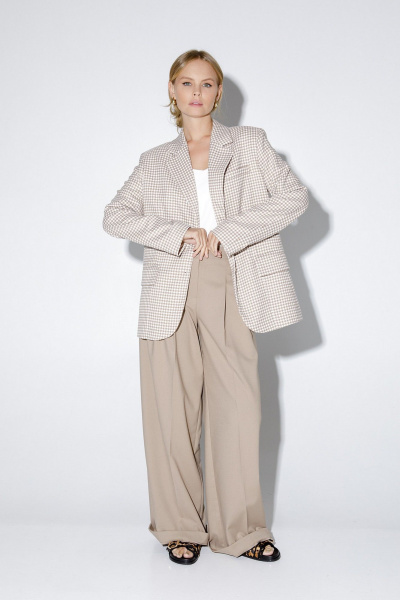 Бежевый оверсайз жакет с рисунком «гусиная лапка» PiRS 5203 бежевый - фото 6