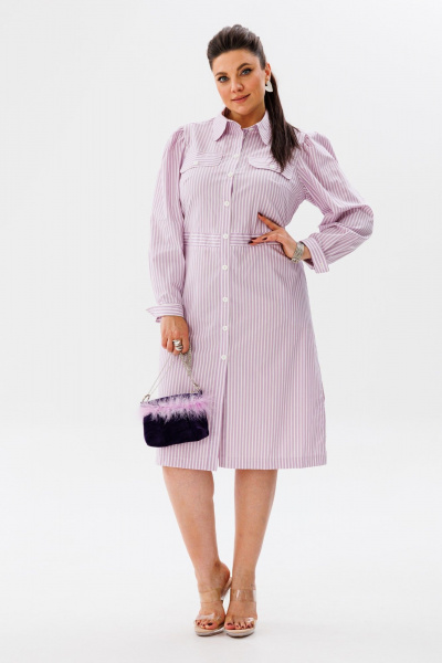 Платье с карманами из мягкого хлопка на каждый день Anelli 1334 сирень - фото 7