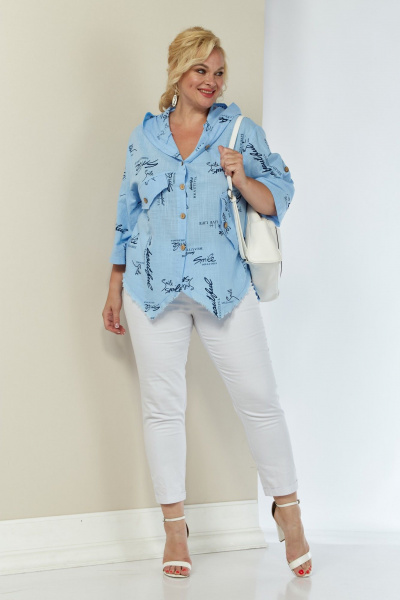 рубашка летняя с капюшоном и транформируемым рукавом Shetti 4061 голубой - фото 2