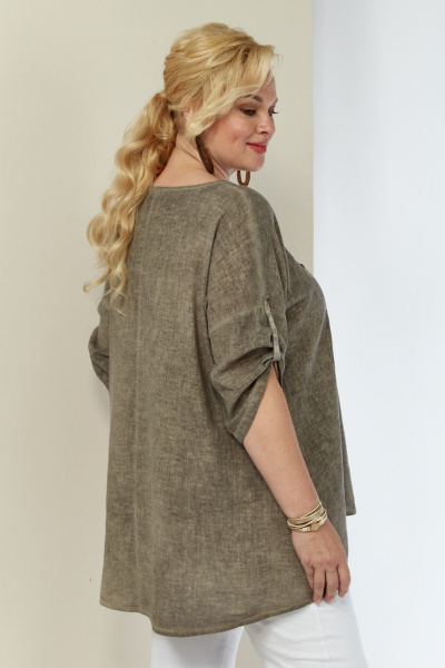 туника из льна с фигурным низом и длинным рукавом Shetti 4063 капучино - фото 7
