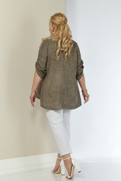 туника из льна с фигурным низом и длинным рукавом Shetti 4063 капучино - фото 6
