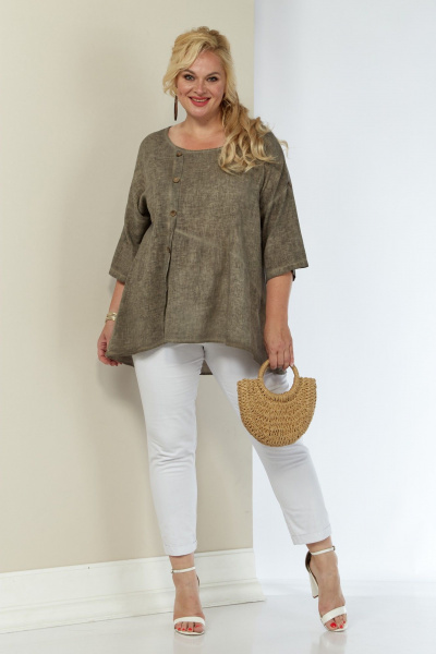 туника из льна с фигурным низом и длинным рукавом Shetti 4063 капучино - фото 1