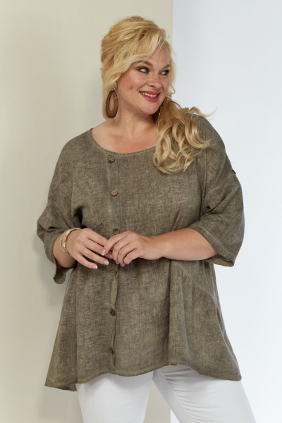 туника из льна с фигурным низом и длинным рукавом Shetti 4063 капучино - фото 5