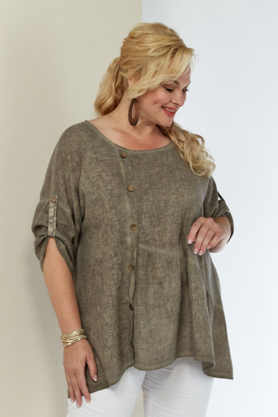 туника из льна с фигурным низом и длинным рукавом Shetti 4063 капучино - фото 2