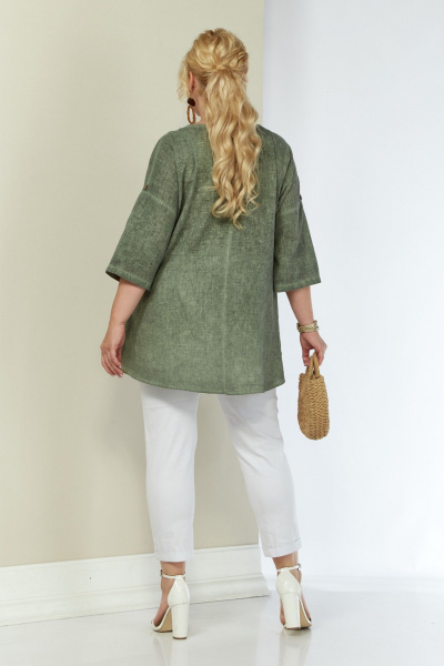 труника льняная с длинным рукавом и свободным силуэтом Shetti 4063 олива - фото 9