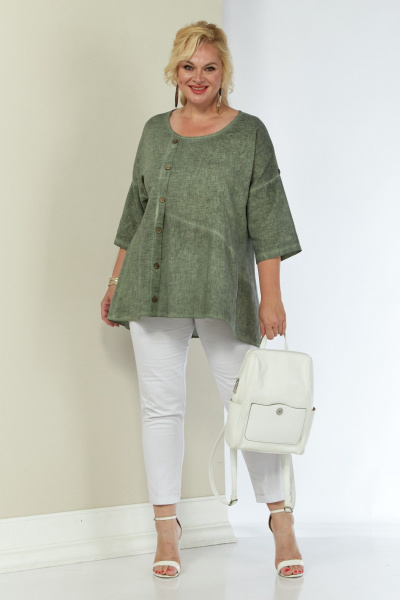 труника льняная с длинным рукавом и свободным силуэтом Shetti 4063 олива - фото 7