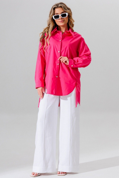 рубашка свободного силуэта с отложным воротником и шнуром Faufilure C1626 розовый - фото 4