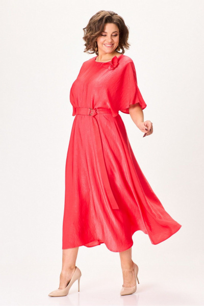платье летнее из легкой ткани с разрезом и бабочкой Koketka i K 1153 красный - фото 4