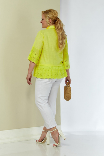 рубашка элитная из хлопка с кружевными вставками Shetti 4060 лимон - фото 7