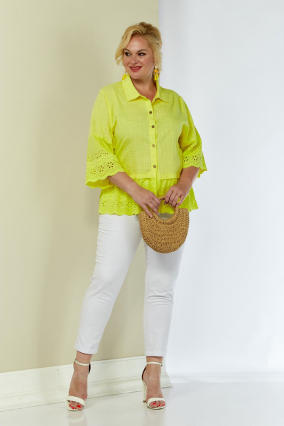 рубашка элитная из хлопка с кружевными вставками Shetti 4060 лимон - фото 2