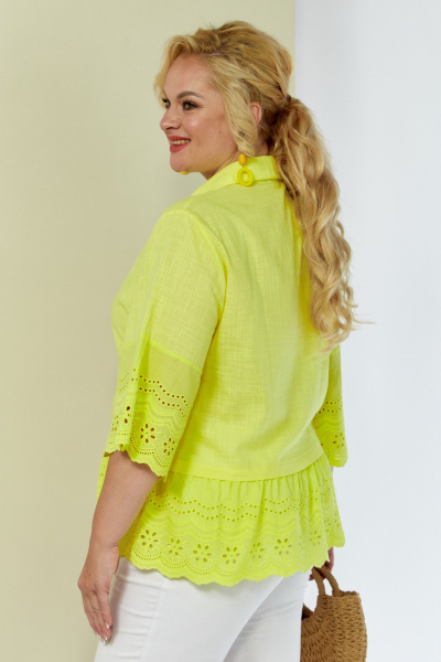 рубашка элитная из хлопка с кружевными вставками Shetti 4060 лимон - фото 8