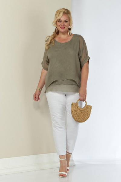 Блуза свободного кроя из вискозы и шифона для повседневной одежды Shetti 4062 капучино - фото 7