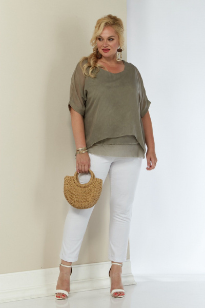 Блуза свободного кроя из вискозы и шифона для повседневной одежды Shetti 4062 капучино - фото 6