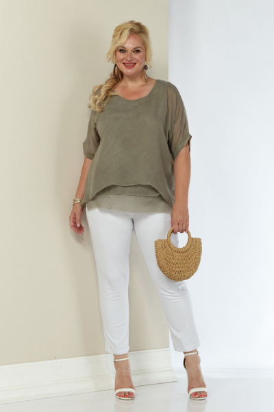 Блуза свободного кроя из вискозы и шифона для повседневной одежды Shetti 4062 капучино - фото 3