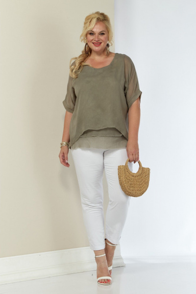 Блуза свободного кроя из вискозы и шифона для повседневной одежды Shetti 4062 капучино - фото 2