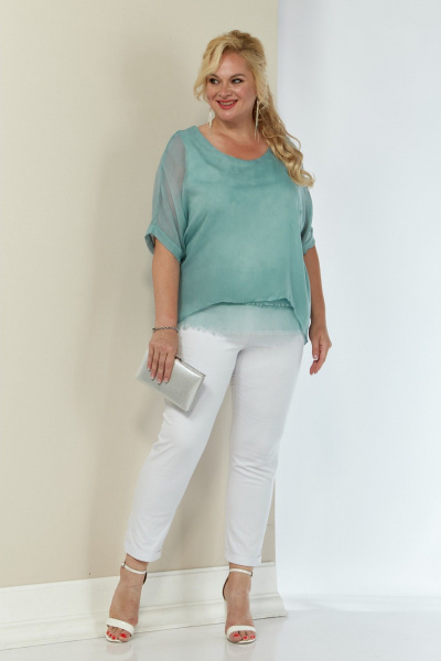 Блуза свободного кроя из вискозы и шифона для демисезонной моды Shetti 4062 ментол - фото 5