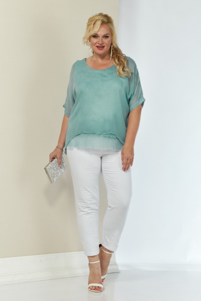 Блуза свободного кроя из вискозы и шифона для демисезонной моды Shetti 4062 ментол - фото 1