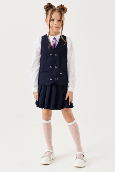 Юбка расширенного силуэта из текстиля для школьных дней Panda Kids 263950-128 Синий - фото 2