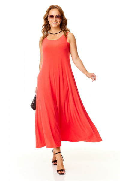 Трикотажный сарафан с V-вырезом и карманами для лета Taita plus 2410/3 персик - фото 5