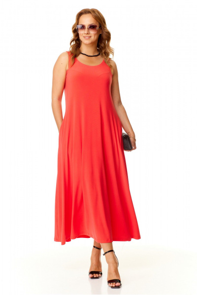 Трикотажный сарафан с V-вырезом и карманами для лета Taita plus 2410/3 персик - фото 2
