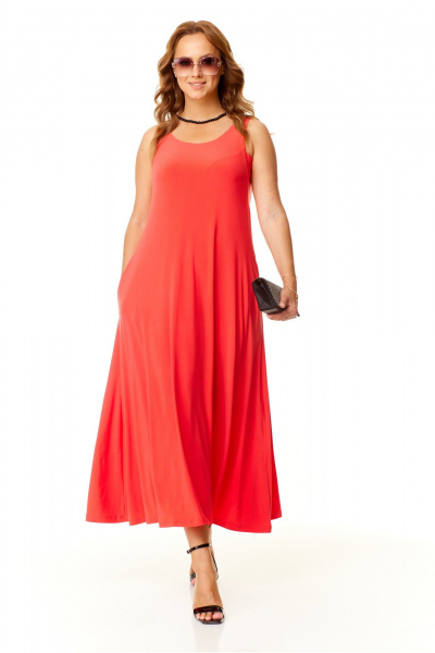 Трикотажный сарафан с V-вырезом и карманами для лета Taita plus 2410/3 персик - фото 1