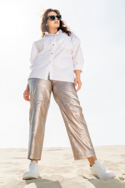 Белая летняя блуза из хлопка с накладными карманами Andina 122 белый - фото 9