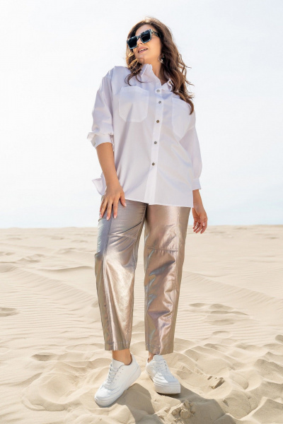 Белая летняя блуза из хлопка с накладными карманами Andina 122 белый - фото 6