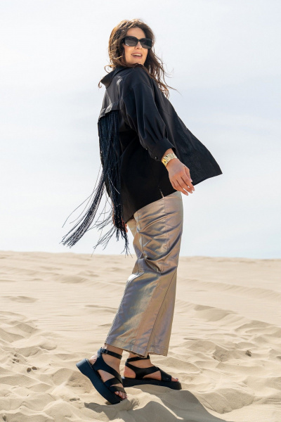 Летние из хлопка брюки прямого покроя с поясом и карманами Andina 238 джинс  серебро-антик - фото 12